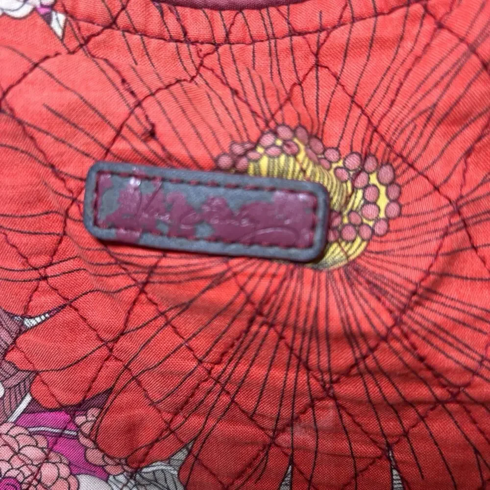 Vera Bradley English Rose Quilted Cotton Tote Bag Floral Pink Red Grey READ